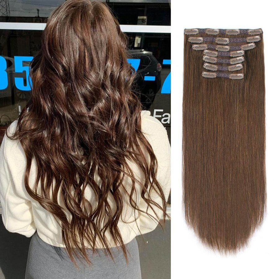 Remy Clip In Hair Extensions Reddish Brown 4#