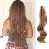 Remy Tape-In Hair Extension P #4/#12 Medium Brown Highlights Golden Brown
