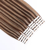 Remy Tape-In Hair Extension P #4/#12 Medium Brown Highlights Golden Brown