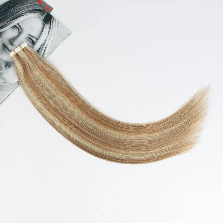 Remy Tape-In Hair Extension P #10/#613 Golden Brown Highlights Beach Blonde