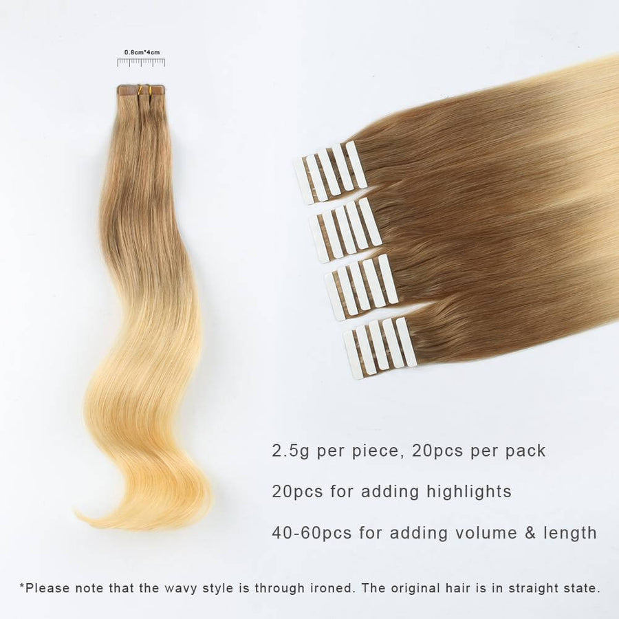 Remy Tape-In Hair Extension T#10/#613 Medium Golden Brown Ombre Beach Blonde