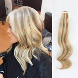 Remy Tape-In Hair Extension P #10/#613 Golden Brown Highlights Beach Blonde