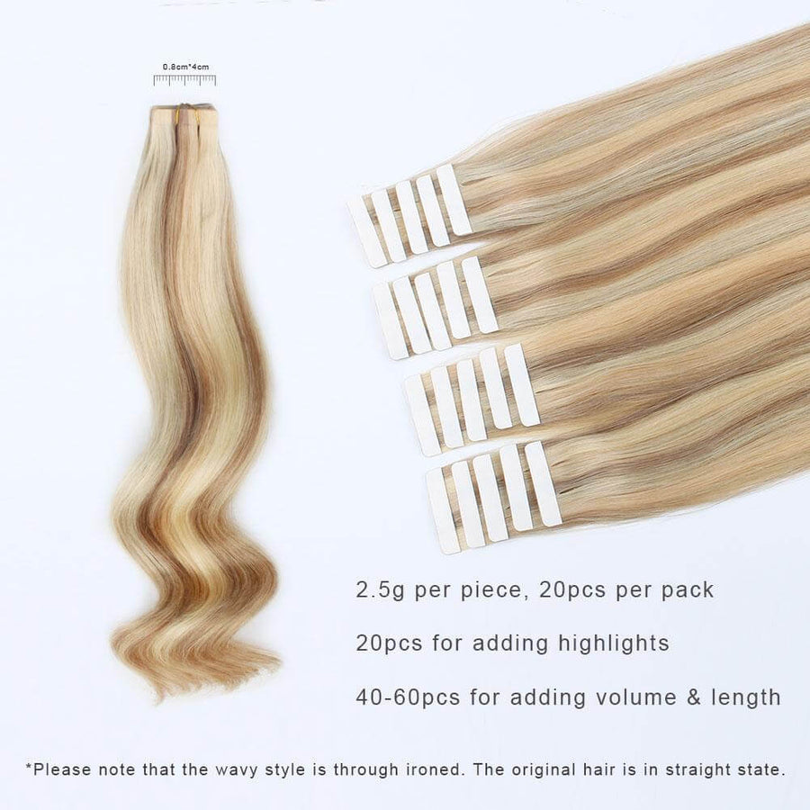 Remy Tape-In Hair Extension P #10/#16/#613 Golden Brown Highlights Blonde