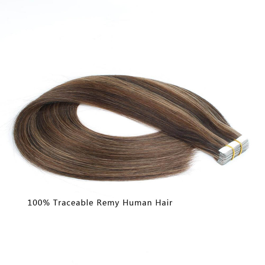 Remy Tape-In Hair Extension P #2/#4/#6 Dark Brown Highlights Chestnut Brown