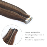 Remy Tape-In Hair Extension P #2/#4/#6 Dark Brown Highlights Chestnut Brown
