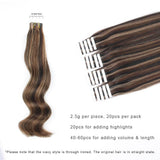 Remy Tape-In Hair Extension P #2/#4/#6 Dark Brown Highlights Chestnut Brown