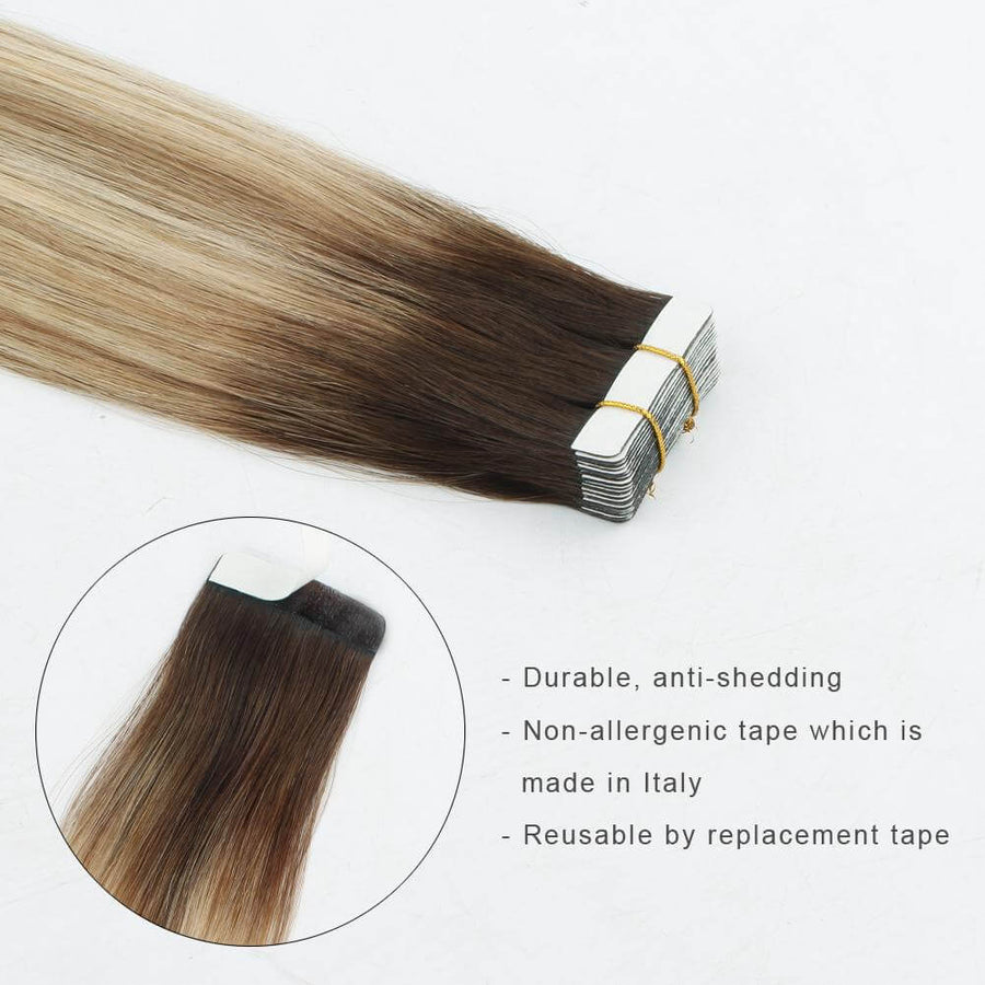 Remy Tape-In Hair Extension Rooted Highlights RP3-8/613