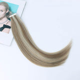 Remy Tape-In Hair Extension P #8/#60 Ash Brown Highlights Platinum Blonde