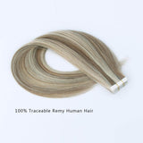 Remy Tape-In Hair Extension P #8/#60 Ash Brown Highlights Platinum Blonde