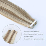 Remy Tape-In Hair Extension P #8/#60 Ash Brown Highlights Platinum Blonde