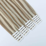 Remy Tape-In Hair Extension P #8/#60 Ash Brown Highlights Platinum Blonde
