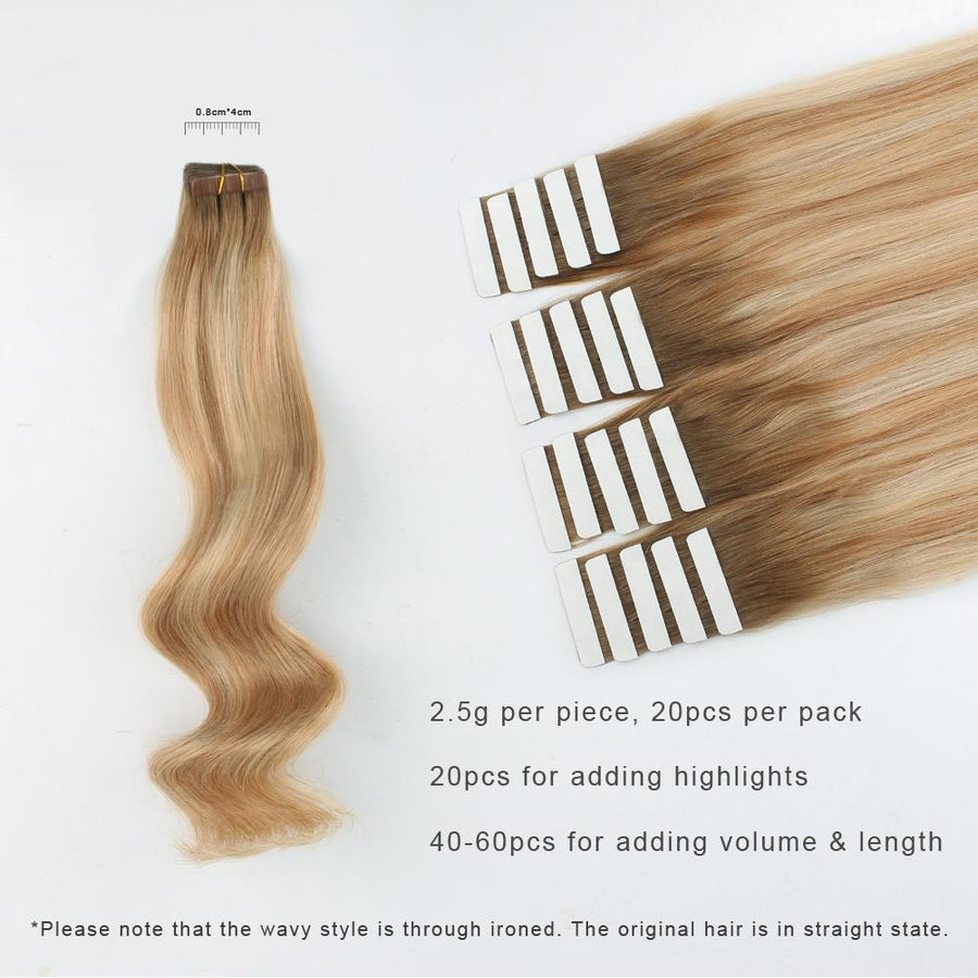 Remy Tape-In Hair Extension Rooted Highlights RP8-12/60