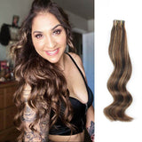 Remy Tape-In Hair Extension P #2/#4/#6 Dark Brown Highlights Chestnut Brown