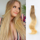 Remy Tape-In Hair Extension T#10/#613 Medium Golden Brown Ombre Beach Blonde