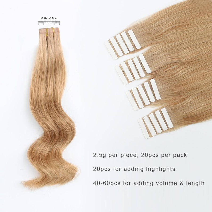 Remy Tape-In Hair Extensions #12 Golden Brown