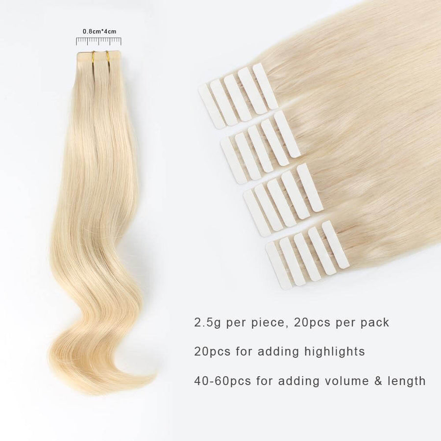 Remy Tape-in Hair Extensions #60 Platinum Blonde