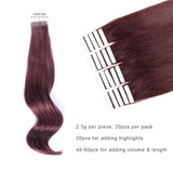 Remy Tape-In Hair Extension #99J Dark Wine