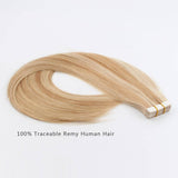 Remy Tape-In Hair Extension P #12/#60 Dark Dirty Blonde Highlights Ash Blonde