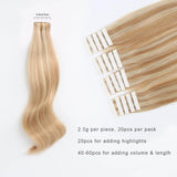 Remy Tape-In Hair Extension P #12/#60 Dark Dirty Blonde Highlights Ash Blonde