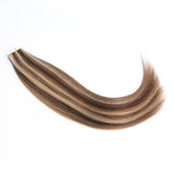 Remy Tape-In Hair Extension P #4/#12 Medium Brown Highlights Golden Brown