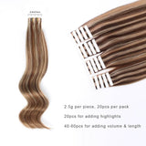 Remy Tape-In Hair Extension P #4/#12 Medium Brown Highlights Golden Brown