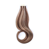 Remy Tape-In Hair Extension P #4/#12 Medium Brown Highlights Golden Brown